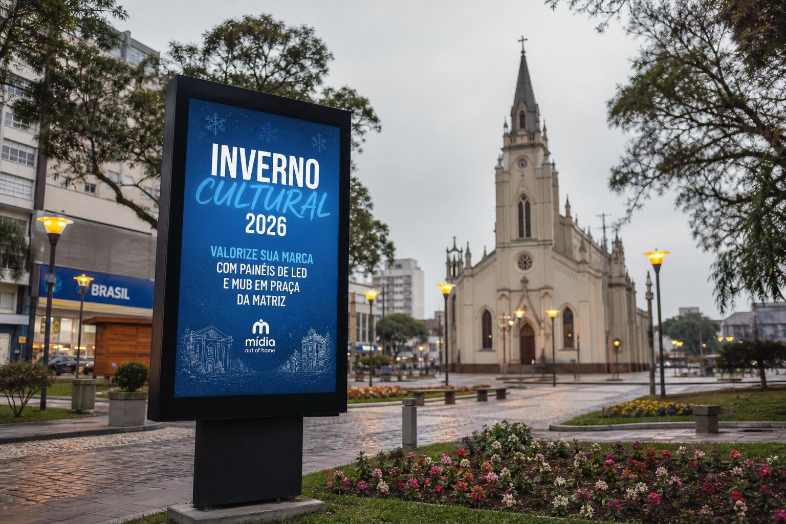 INVERNO CULTURAL 2026: VALORIZE SUA MARCA COM PAINÉIS DE LED E MUB EM PRAÇA DA MATRIZ